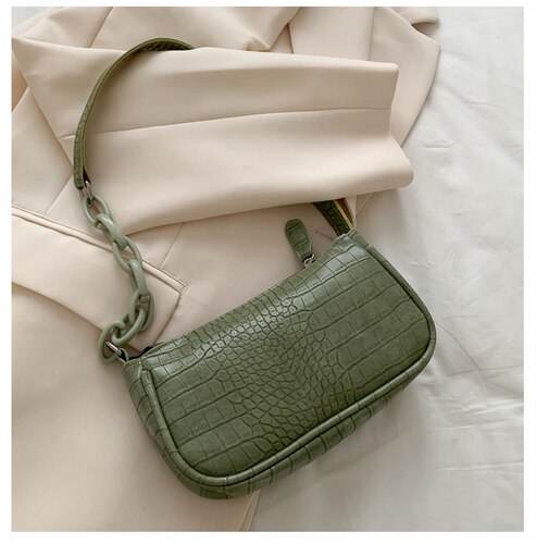 Women Crocodile Pattern Handbag Retro Metal Round Buckle Handbags Shoulder Bag Underarm Bag Crossbody Bags Totes: Green