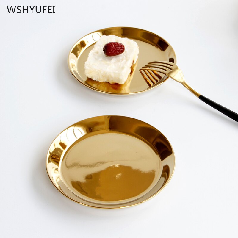 Light luxury gold-plated ceramic plate luxury gold model room Western steak salad dessert cake sushi storage decorative plate