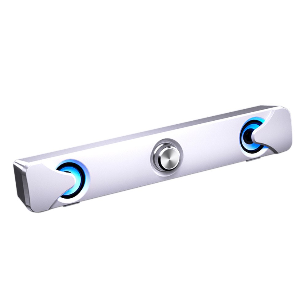 V110 Computer Speaker Soundbar Speakers Met Led Licht 3.5Mm Bedrade Speaker Bar Voor Tv Pc Mobiel Laptop desktop: WHITE