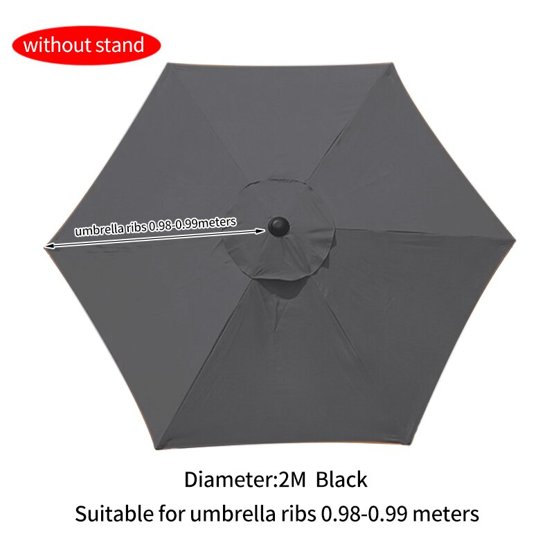 Polyesteri vaihtopäällinen päivänvarjokatoksen aurinkovarjo viileänä patio kotitalouksien sateenvarjo sateenkestävä kangas: 2m mustaa 6- luuta