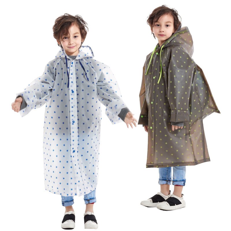 YUDING waterproof children stars full printing long kids hooded school bag raincoat with handbag for boys girls