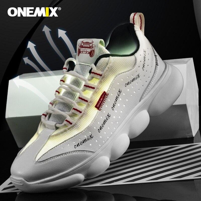 Onemix lette joggesko for menn pustende mesh sommer fritidskomfort hvit sport pappa sko mann plattform gå joggesko
