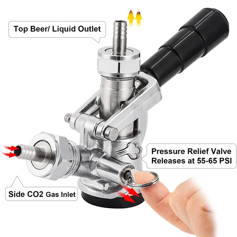Beer Keg Coupler D System Sankey Coupler Keg Tap Stainless Steel Probe Chrome-Plated Body No-Leakage, Gas Check Valve