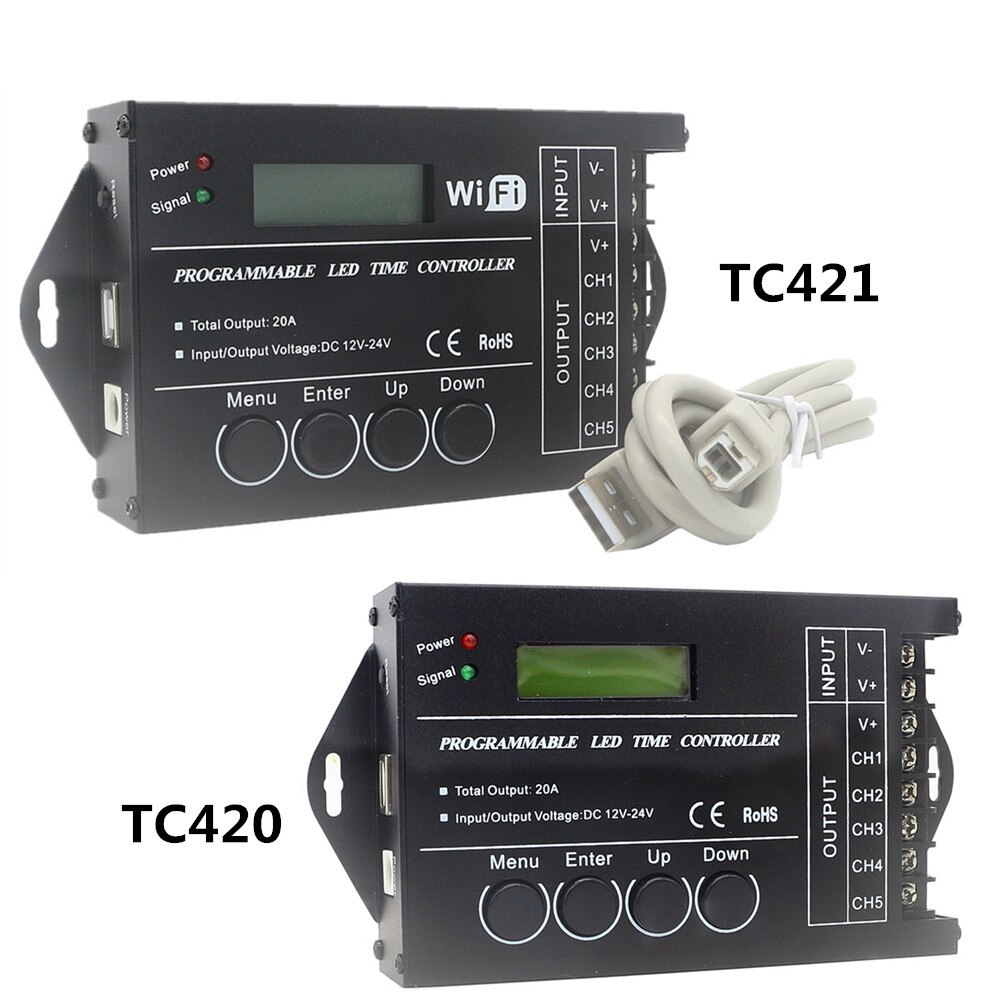 WiFi Time Programmable RGB LED Controller TC421 TC420 Time LED Controller DC12V/24V 5 Channel Total Output 20A LED Strip Dimmer
