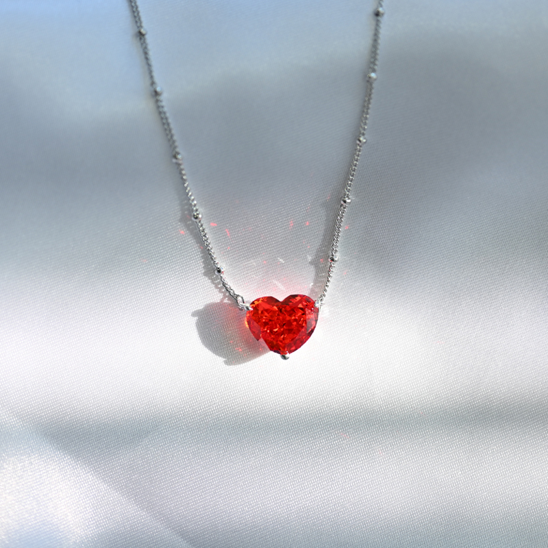 Cosya 100% 925 sterling silber padma rotes herz moissanit anhänger halskette für damen party valentinstag edler schmuck: Default Title