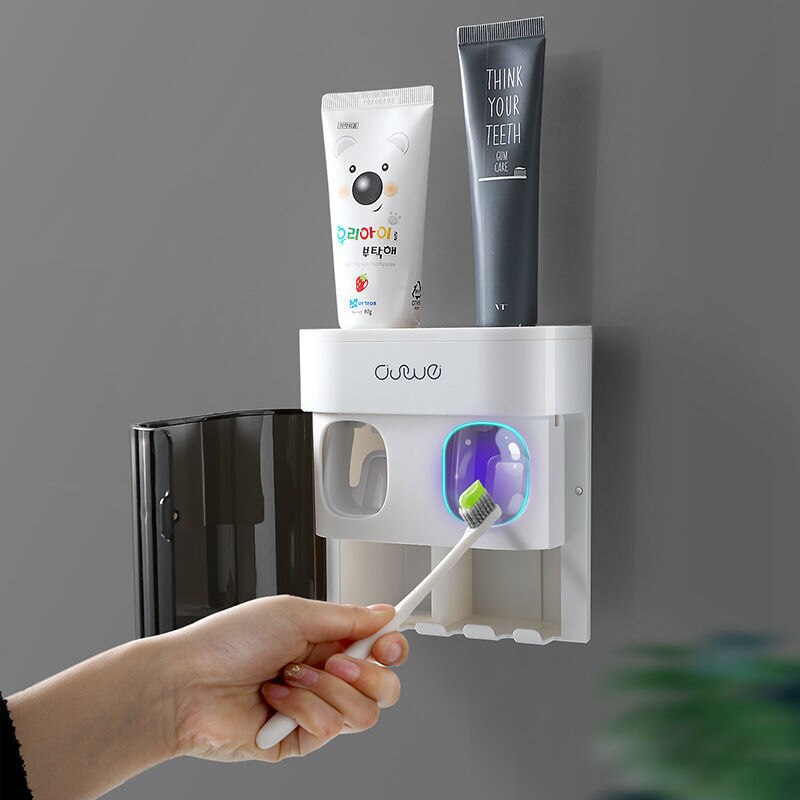 Tandenborstelhouder Wandmontage Automatische Tandpasta Dispenser Stofdicht Cover Automatische Knijper Badkamer Accessoires