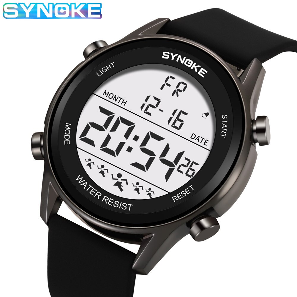 SYNOKE-Reloj de silicona para hombre, cronógrafo multifuncional, resistente al agua, pantalla grande, luminoso, LED, Digital, para deportes al aire libre