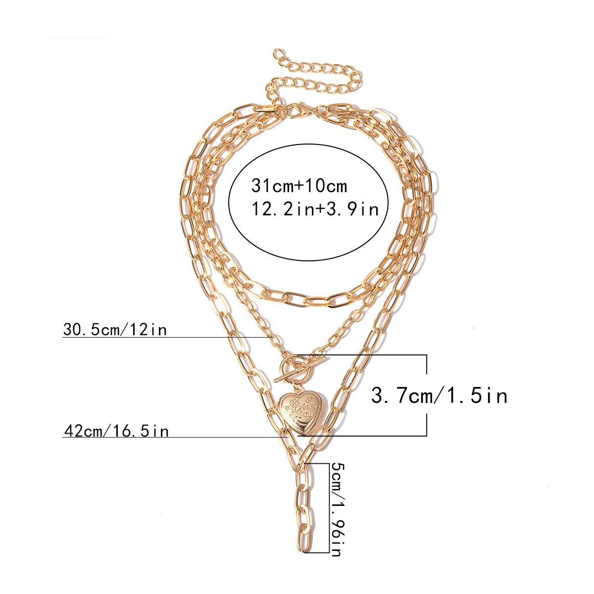 SHIXIN Multi Layer Love Heart Locket Necklace for Women Punk Gold/Silver Chain Necklace Hiphop Jewelry Female Jewelry