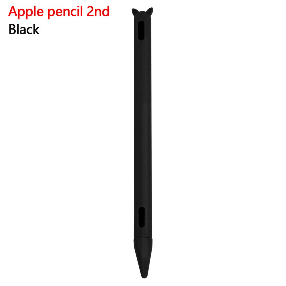 Cute Cat Ear Anti-scroll Silicone Protective Pouch Cap Holder Nib Cover Protective Case Skin For Apple Pencil 1 2 Tablets Pen Co: black pencil 2nd