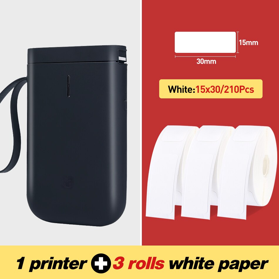 Niimbot  d11 bærbar mini bluetooth label printer lomme trådløs termisk label printer blækfri til mobiltelefon android ios: Sort 3 whitelabel a