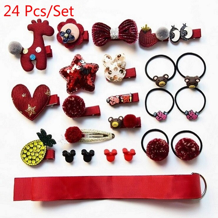 18/24 Stks/set Baby Haar Clips Haarband Bows Baby Girl Haaraccessoires Hoofdband Meisjes Chiffon Cartoon Haarspeldjes Elastische Haar band