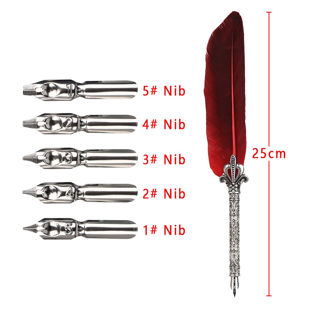 1Set Feder Dip Brunnen Stift Chancery Quill Türkei Schrägen Stifte + 5 stücke Nib Geschnitzte Metall für Phantasie Kalligraphie vintage Stift