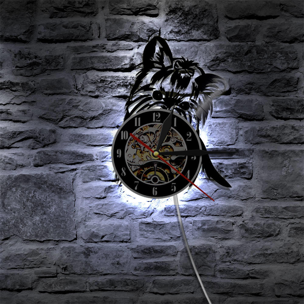 Yorkie Portrait Artist Dog Wall Clock Pet Shop Wall Art Vinyl Record Clock with LED Night Light Yorkshire Terrier Dog Breed