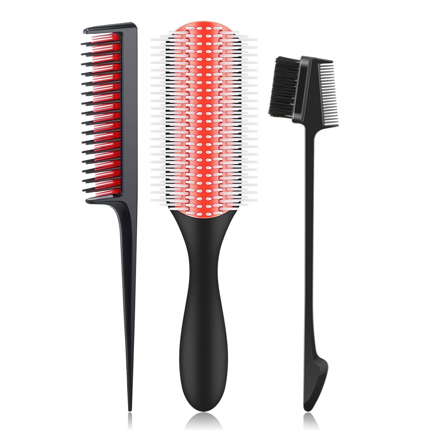 Detangling Hair Brush Detangler Hair Comb 9-Rows Cushion Nylon Bristle Edge Brush Rat Tail Comb for 3a to 4c Curly Wet Hair: Kit 2