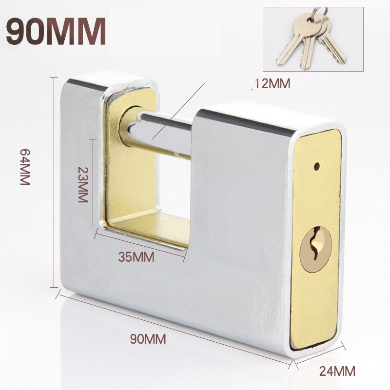 1Pcs Marble Texture Rectangular Horizontal Opening Lock Anti-theft Padlock Stainless Steel Burglar Padlock Security Safety Lock: Silver-90mm