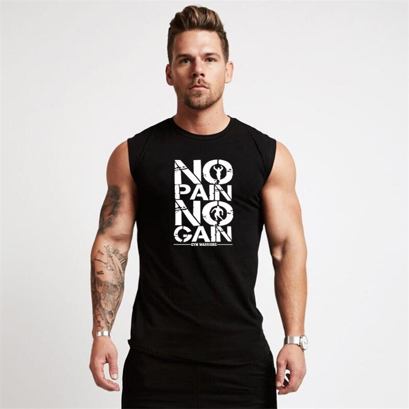 Gym tøj kompressionsvest fitness herre tank top bomuld bodybuilding stringer tanktop muskel singlet træning ærmeløs skjorte: Sort / Xxl