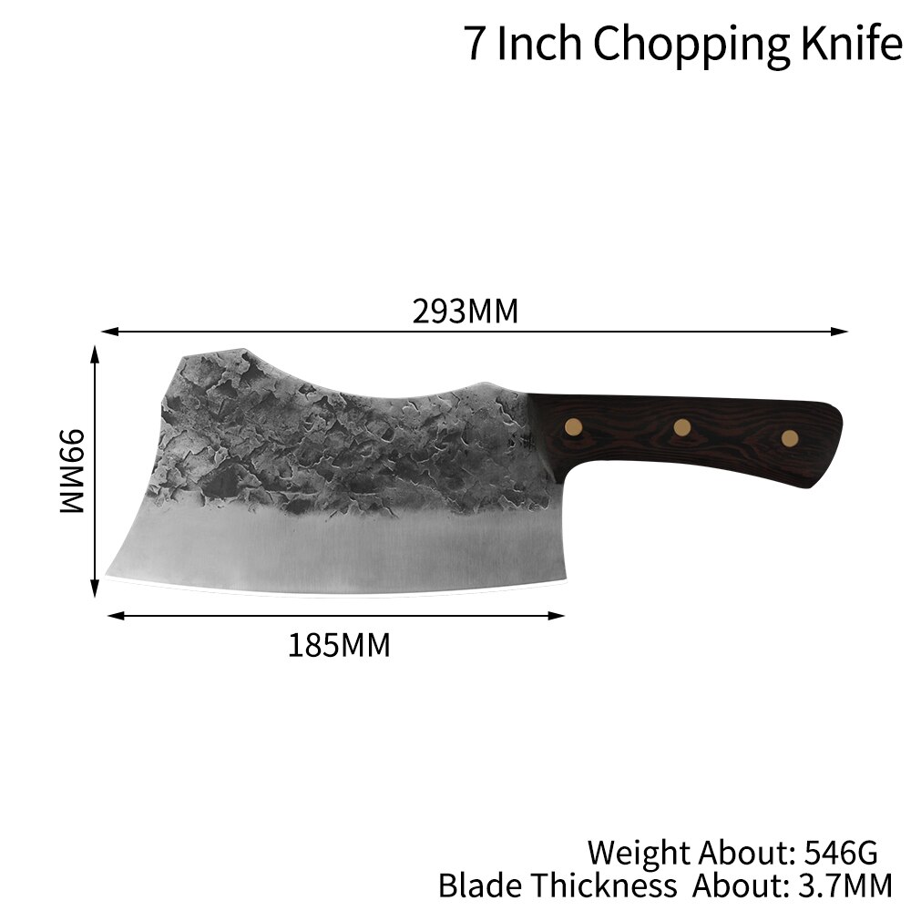 Qing raskaaseen teurastajanveitsi monitoiminen kiinalainen lihakirves lihan pilkkomiseen luun leikkaamiseen taottu teräs kokkiveitsi keittiövälineistö: A