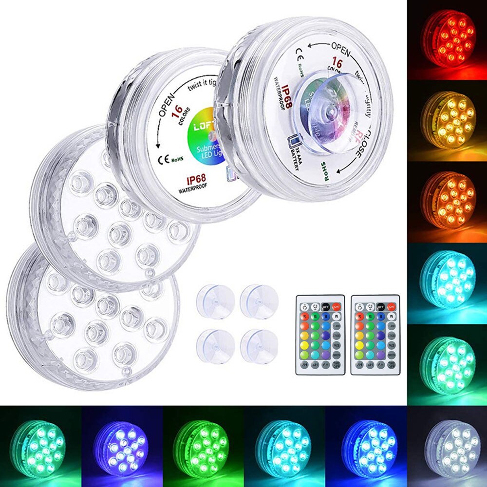 13 LED RGB Submersible Light IP68 Waterproof Underwater Night Lamp with Suction Cups and Magnets Fountain Swimming Pool Light