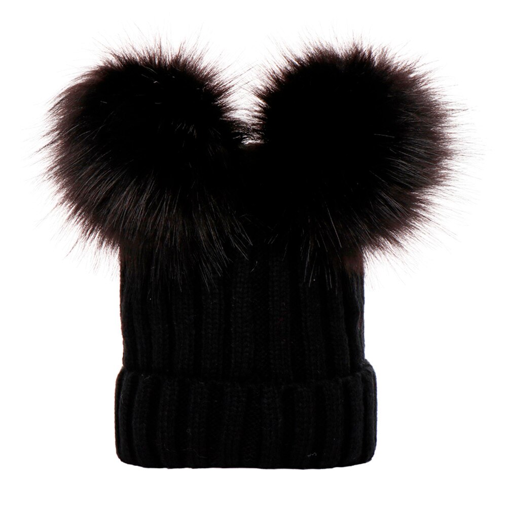 Gorro de punto con pompón para niño y niña, gorro cálido con pompón de Color sólido de para invierno y otoño