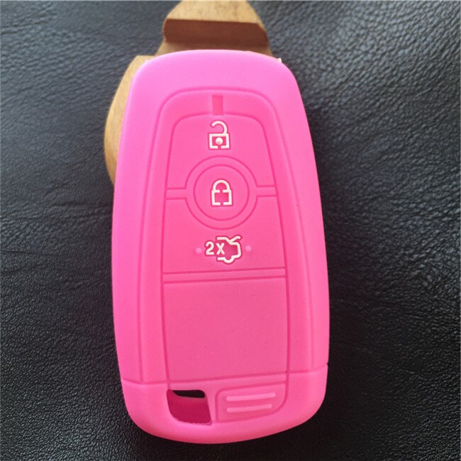 Silikonikuminen auton avainkotelo ford mondeo mkc mkx mkz lincoln continental focus edge kuga eco sport 3 4 nappiavain: 3 nappia vaaleanpunainen