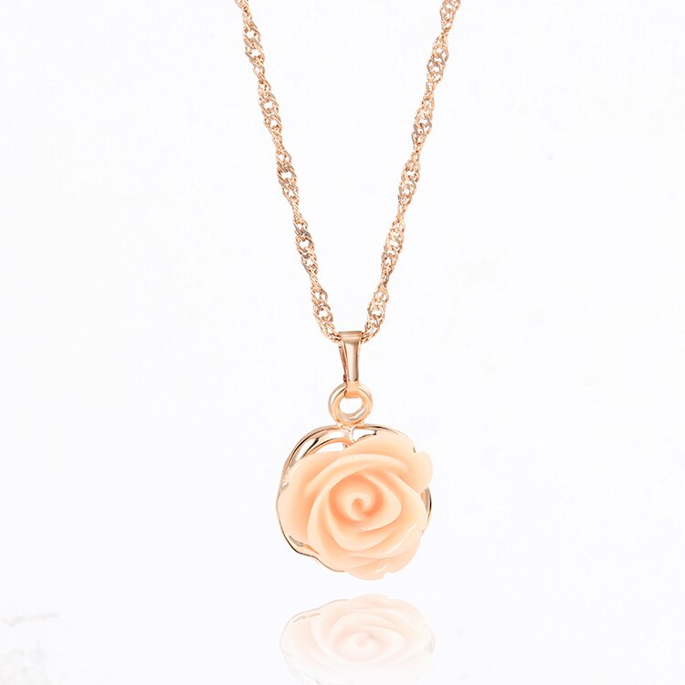 Romantische Roze Bloem Decoratie Sieraden Set Voor Bridal Mooie Gouden Collier Voor Vrouwen