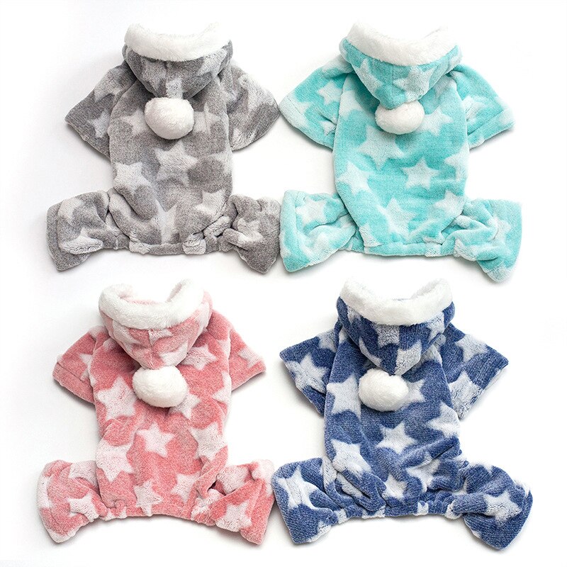 Otoño invierno cálido mascota de cuatro patas ropa para perros chaquetas de abrigo para perros pequeños estrellas gruesas sudaderas con capucha para perros