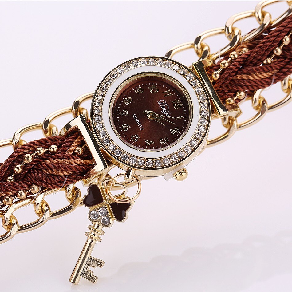 Top Style watch women Diamond case Wristwatch Ladies Braided Band Rhinestone Analog Quartz Wrist Watches saati