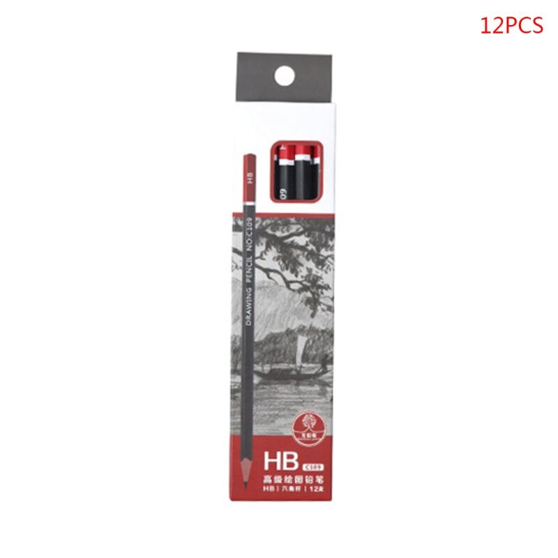 Lápiz de grafito para escritura de bocetos, 12 unidades/caja, 2H HB 2B 3B 3H 4B 5B 6B 8B 10B, suministros escolares de oficina: HB