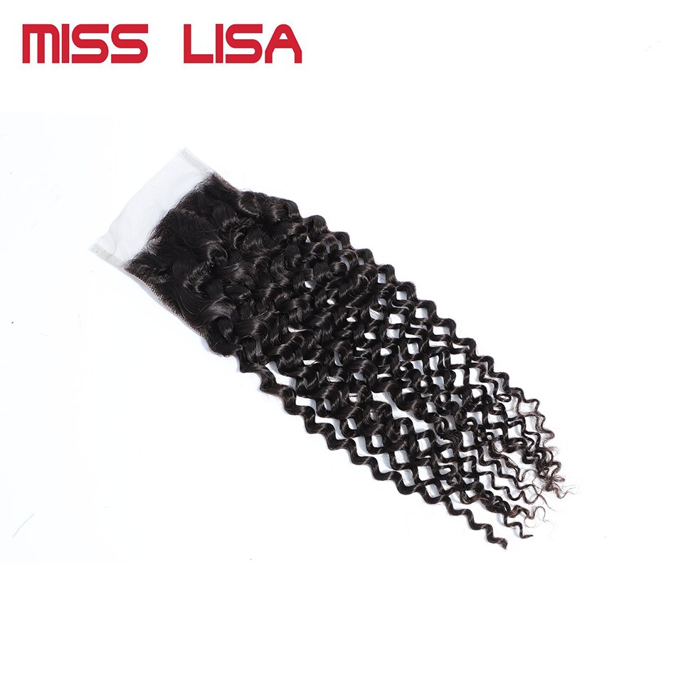 MISS LISA Kinky Curly 4X4 Lace Closure Free/Middle/Three Part Swiss Lace Medium Brown Color Closures Non-Remy Peruvian Hair