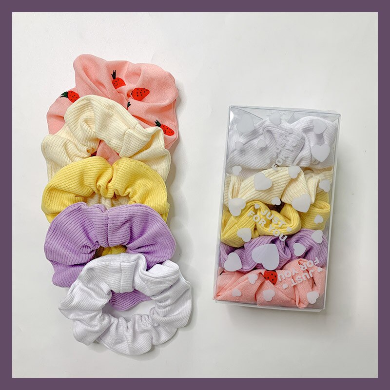 5PCS/Set Plaid Scrunchies Elastic Rubber Hair Tie Bands Women Headband Girl Hairband Female Hair Accessories Ponytail Holders: 3