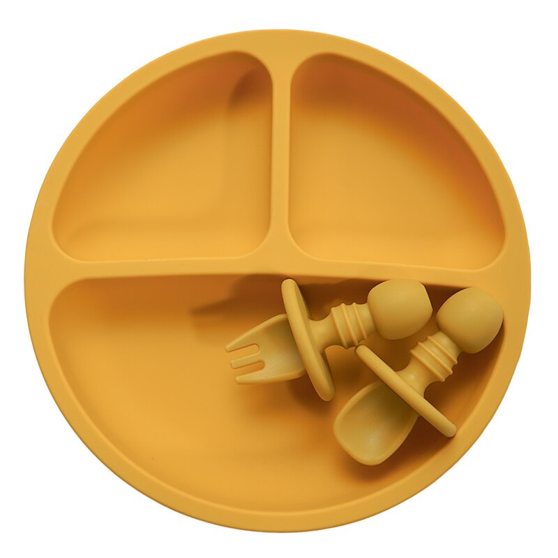 Ensemble d&#39;assiettes en silicone solide, vaisselle d&#39;apprentissage pour bébés, à la , avec fourchette, cuillère, sans BPA: mstard