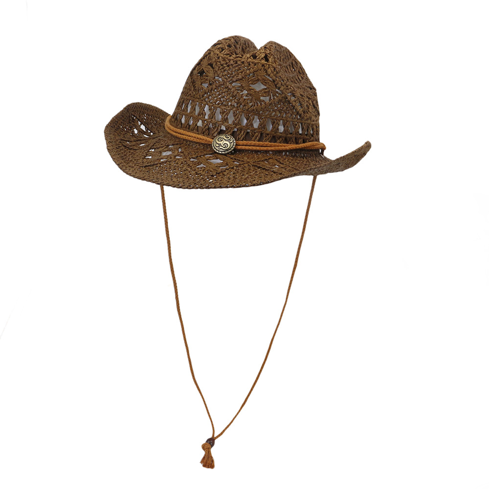 Hechos a mano nuevos hueco vaquera vaquero del oeste sombrero amplia sombrero con visera de Jazz sol playa sombreros Gorros Hombre: Brown
