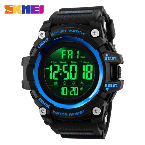 Skmei sport klokker herre digital klokke klokke 2 tid 12/24 timer el ligjt vanntett armbåndsur relogio masculino 1384: Blå