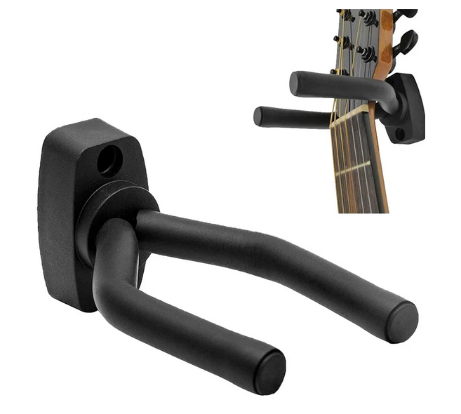 Gancho para colgar guitarra de montaje en pared, soporte antideslizante para guitarra acústica, ukelele, violín, bajo, piezas de guitarra, accesorios para instrumentos: Negro
