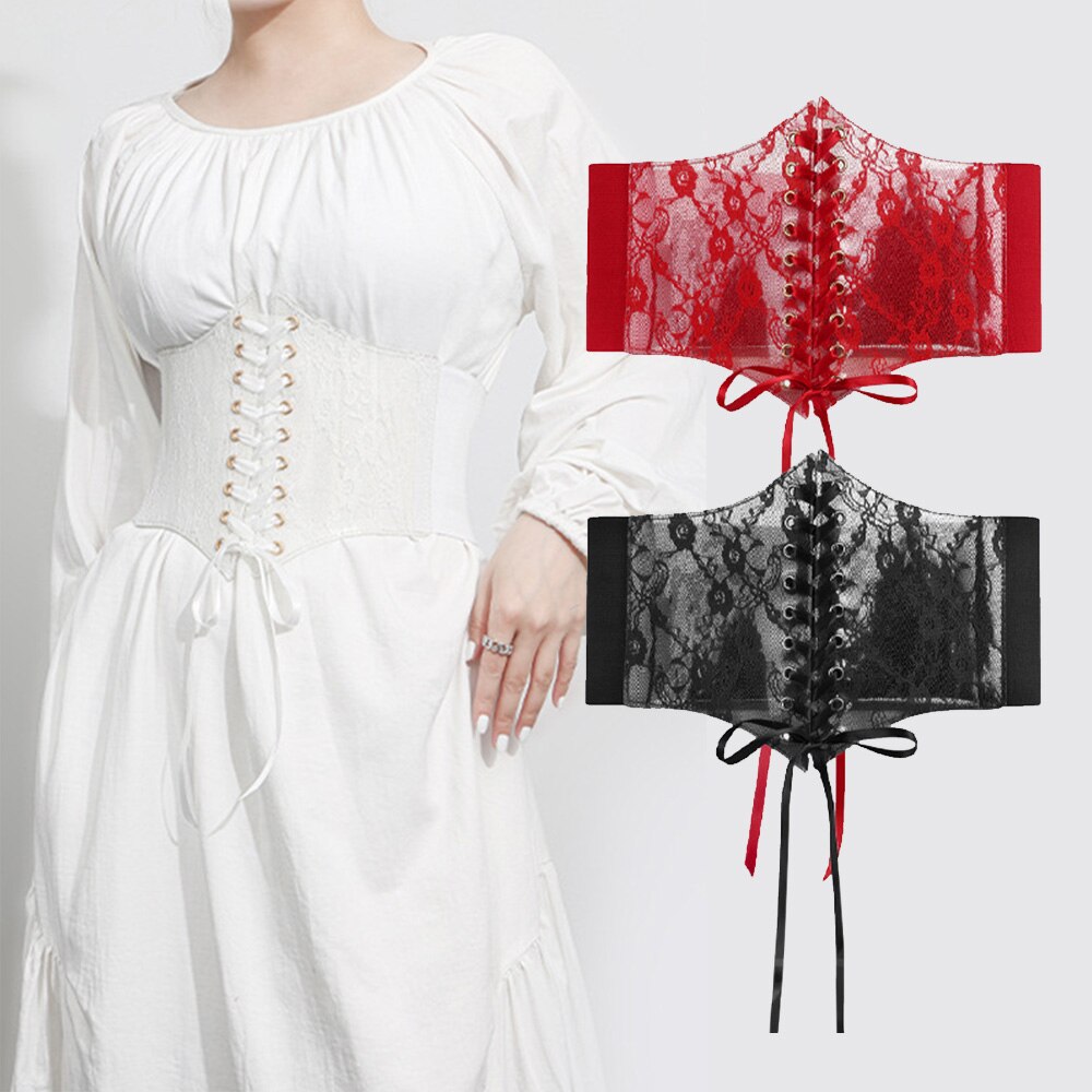 Corsé de cintura a la para mujer, cinturón transparente de encaje ancho femenino con lazo tejido, adelgazante banda Retro, cinturones para el cuerpo, faja para vestido