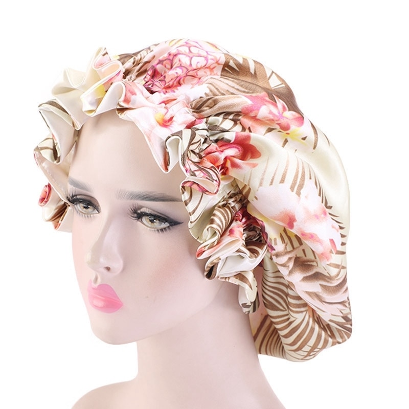 Large Satin Linned Bonnet Sleep Caps Double-sided Reversible Bonnet Hat Silky Night Sleep Cover Cap Ladies Hair Styling Tool: Type 8