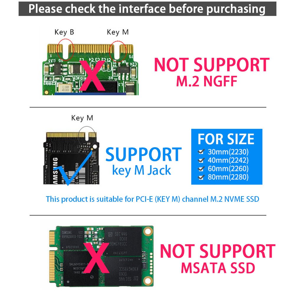 M.2 NVMe fallen Kasten 10Gbps USB 3,0 USB 3,1 Typ-C M Schlüssel PCIe NVME M2 SSD fallen NVMe Gehäbenutzen für 2230 2242 2260 2280 M2 SSD Stock