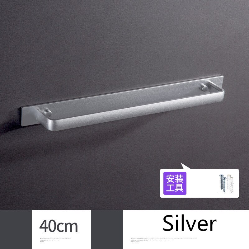 Ruimte aluminium Zwarte Handdoek Bar Wandmontage Badkamer Handdoek Rek Met Dubbele Handdoek Haken Badkamer Hardware Hanger: Silver