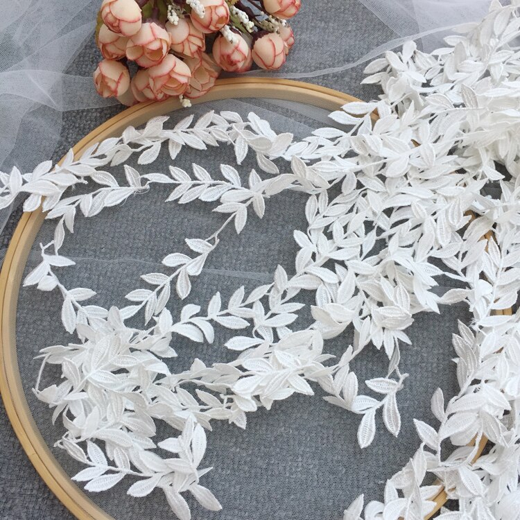 Encaje de hoja bordado Soluble en agua, corte de velo de boda, DIY, RS2647, 5 yardas/lote