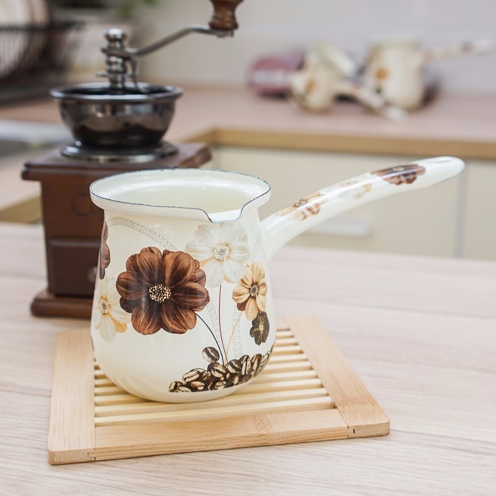 Mini porcelæn emalje smelter smør enkelt håndtag mælkepotte kaffekop baby mad nudler grød pan kaffemaskine kaffekande