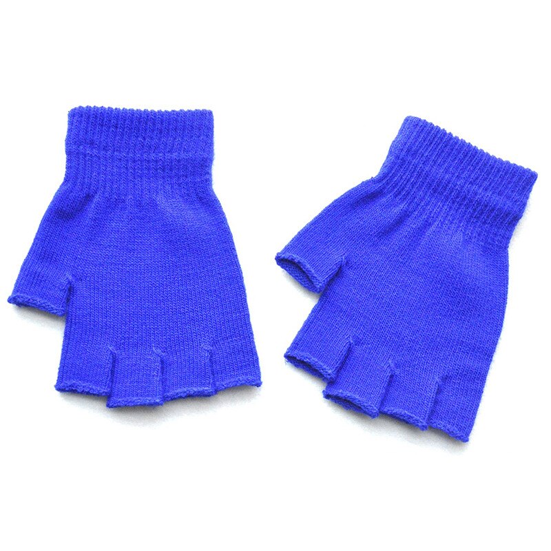 Children's Winter Gloves Cold Warm Acrylic Fingerless Gloves Solid Color: blue