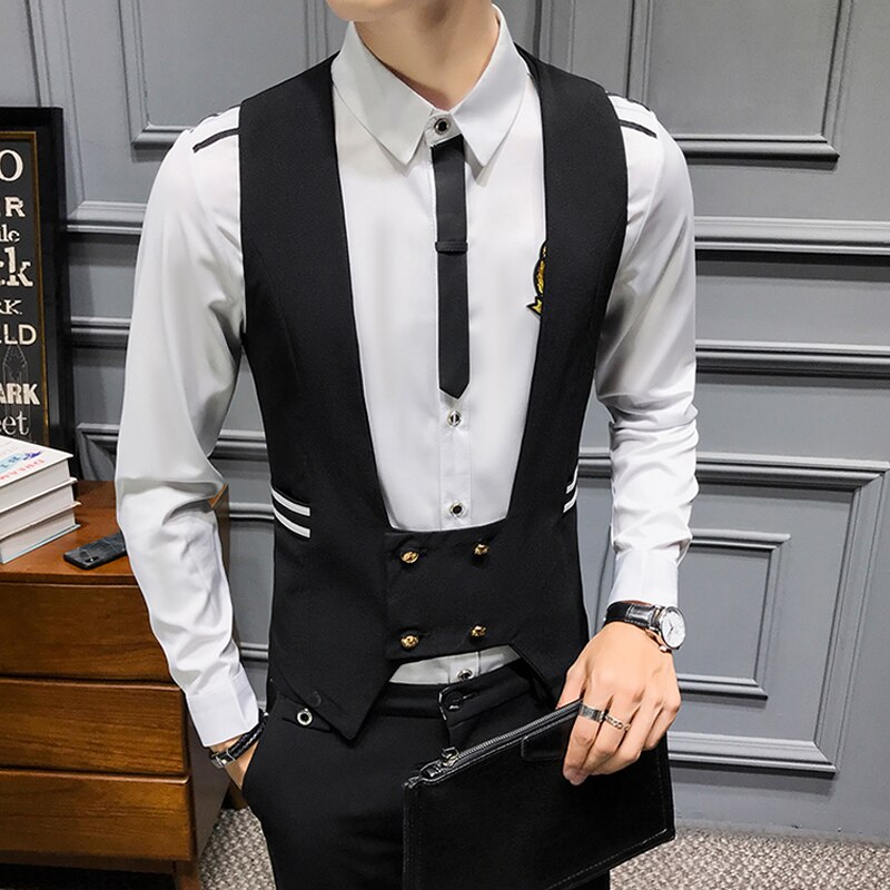 Smoking vest herre dobbeltradet ensfarvet slim fit herre vest vest ærmeløs casual business vest m -5xl
