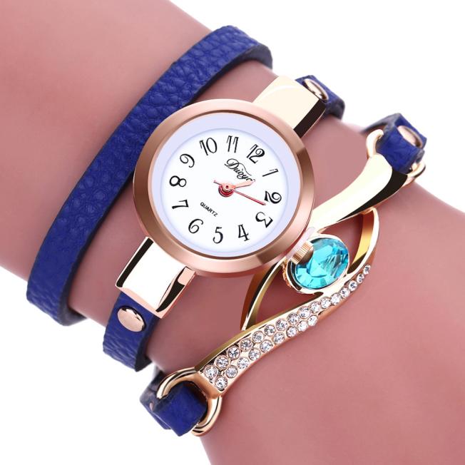Damklockor dam diamantarmband klockor omlott läderkvartsarmbandsur montre femme relojes: Blå