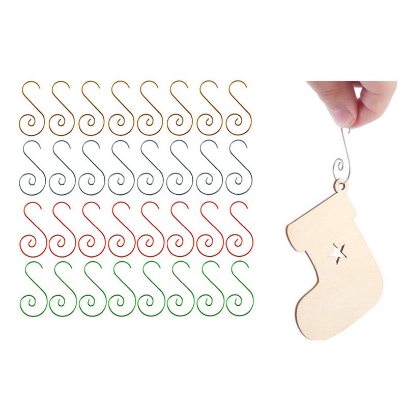 Kerst S-Vormige Metalen Haken Decoratieve Roestvrij Stalen Haken Hanger Voor Kerstboom Rood Groen Gouden Zilveren 20 Stks/zak