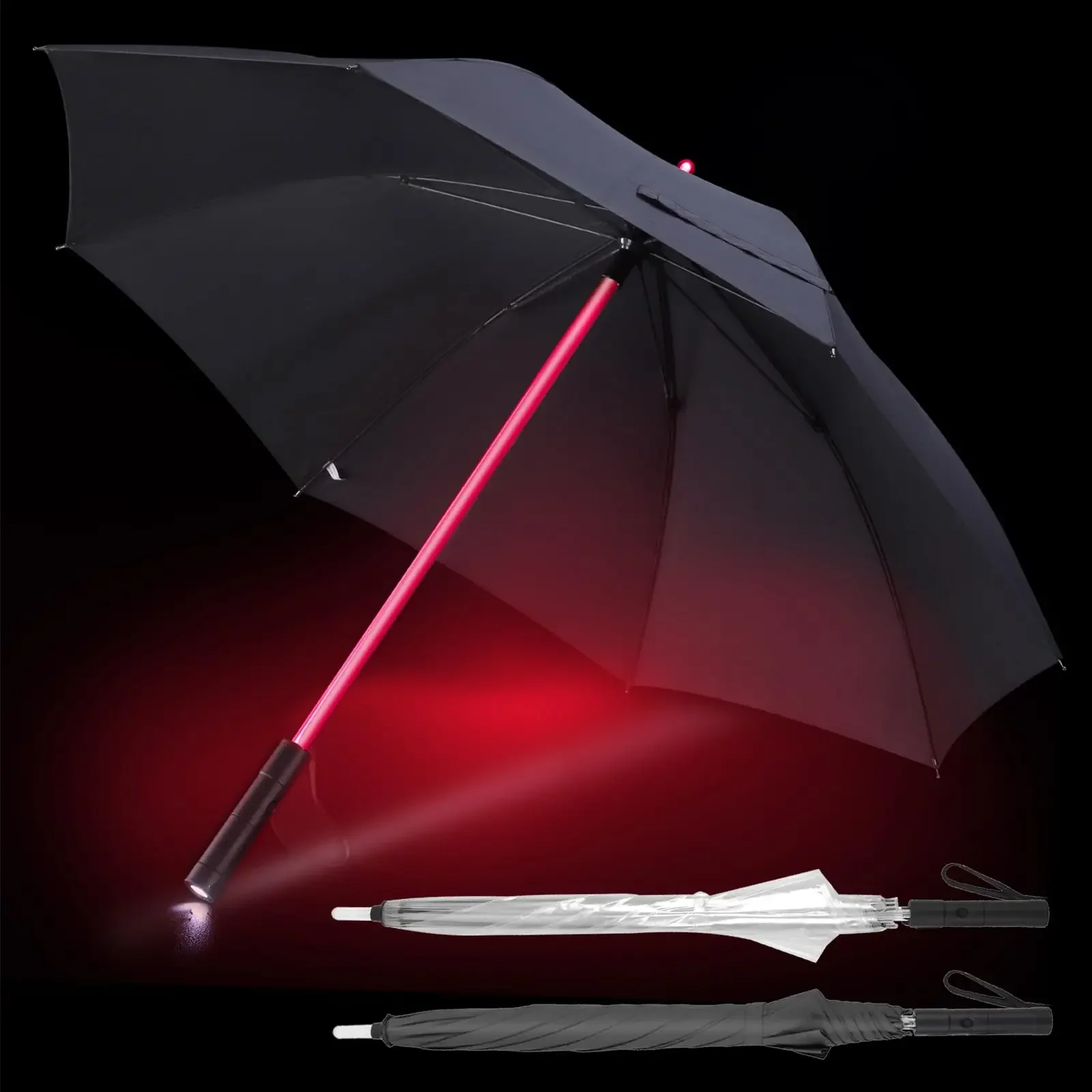 LED-Leuchtschirme mit Taschenlampengriff, transparent, schwarz, grau, rot
