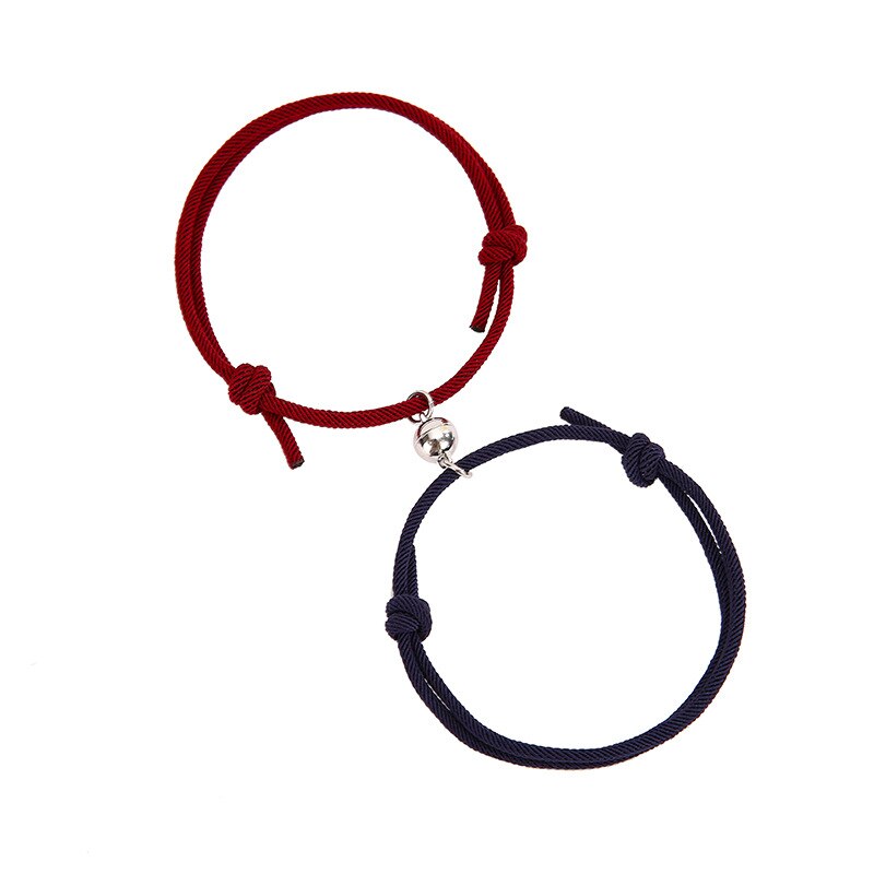 2 Pcs/set Couple Magnet Attract Couple Bracelet Stainless Steel Friendship Men Women Charm Bracelet Jewelry Lover: black wine red