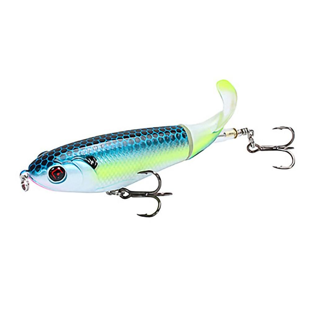 Whopper Popper Topwater Fishing Lure Artificial Hard Bait 3D Eyes Plopper With Soft Rotating Tail Fishing Tackle: C