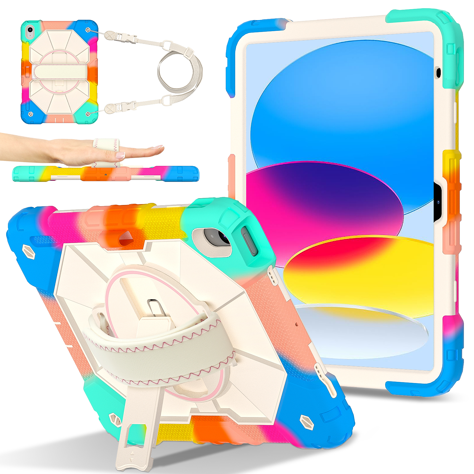 360 draaibare hoes universeel voor iPad 2025 (A16) 11 inch 11e 10.9 2022 10e generatie 3-lagen hybride hoes met handschouderriem: 4 / Black