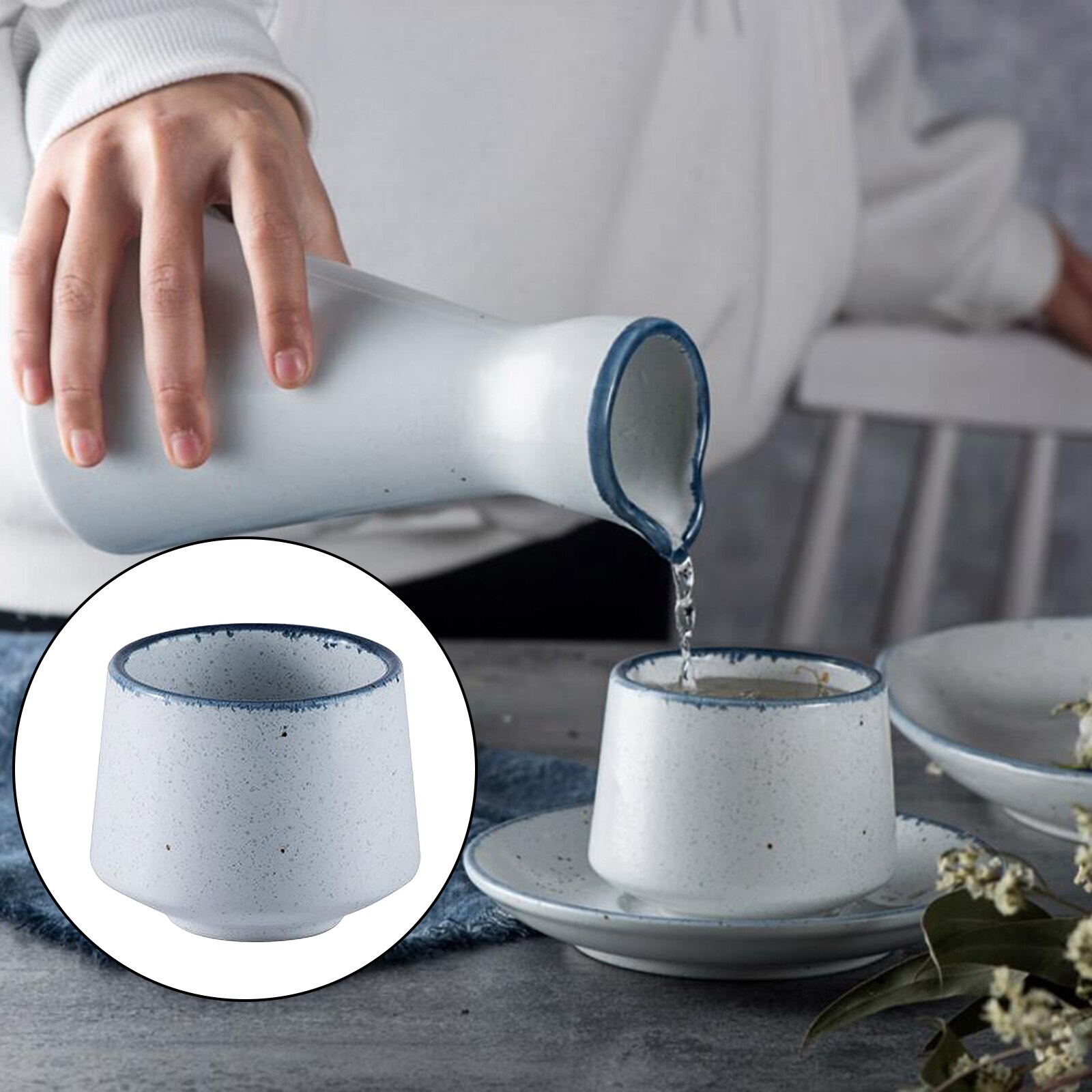 Pottery Chinese Tea Cup Occupied Japan Tea Cups Porcelian Tea Cups Blue