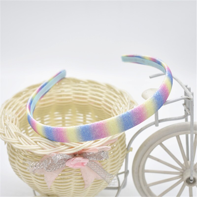 1pcs Pu shiny rainbow gradient hair band women's children's flash Bow Headband lace Headband